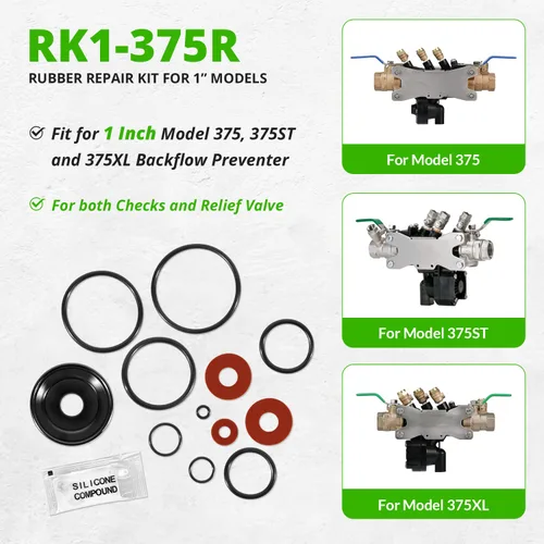 Miniatura 2 de Repuesto para kit de reparación de piezas de goma Wilkins RK1-375R, apto para modelos de 1 pulgada 375 375ST 375XL, incluye lubricante