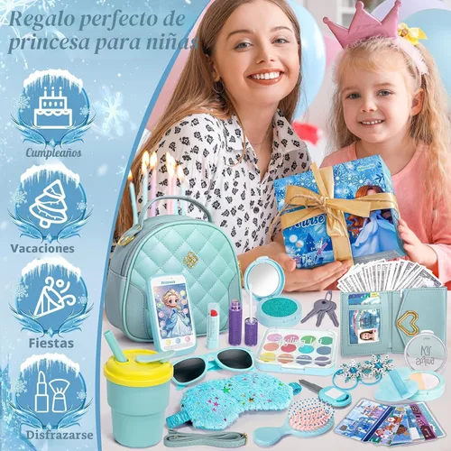 Miniatura 7 de Hohosunlar Bolsa de juego para regalo de niña pequeña, bolso con accesorios – maquillaje falso, juguetes de princesa Elsa, bolso, cartera, teléfono