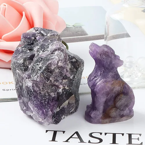 Miniatura 5 de Estatua de lobo de cristal de amatista de 2 pulgadas, estatua de lobo tallado, escultura de lobo tallado, decoración de regalos
