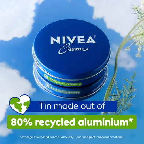 Miniatura 12 de NIVEA Crema hidratante para el cuerpo, la cara y las manos, fórmula alemana, rica crema hidratante corporal con provitamina B5, lata de 8.4 onzas