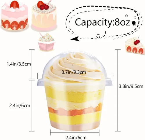 Miniatura 2 de Alaeseje Paquete de 50 Vasos Desechables de Plástico Transparente de 8oz con Tapas de Cúpula (Agujero en la Tapa), Vasos de Postre PET, Cuencos