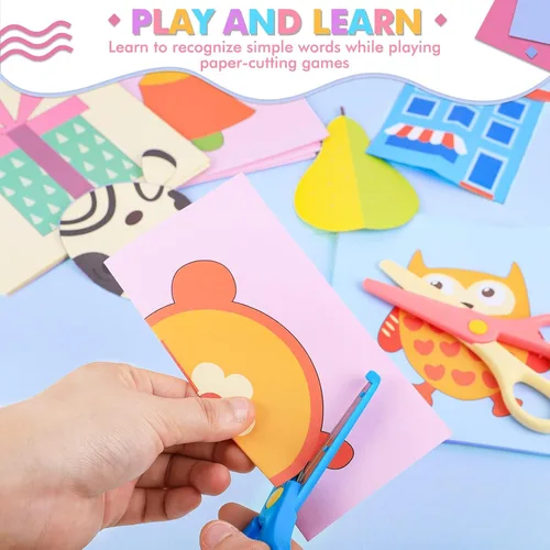 Miniatura 6 de UCEC Tijeras para niños pequeños, juego de seguridad de 104 piezas para niños de 2 a 4 años, 4 tijeras de seguridad de plástico para niños pequeños