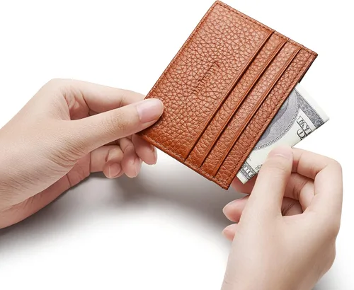 Miniatura 6 de Cartera de tarjeta de crédito de cuero genuino, billetera minimalista, inserciones de billetera delgada, 003, Estuche para tarjetas de crédito