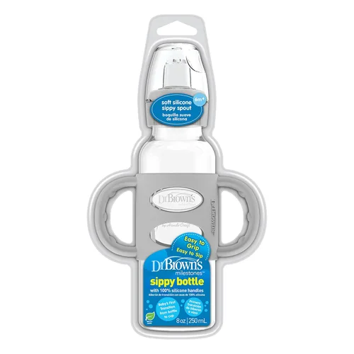 Miniatura 13 de Dr. Brown's Milestones - Botella de boquilla estrecha con 100% silicona, asas de fácil agarre y boquilla suave para sorber, 8 onzas, azul claro