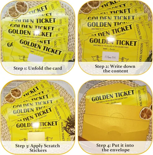 Miniatura 5 de Well Tile Golden Ticket - Tarjetas para rascar, paquete de 8 tarjetas de cumpleaños sorpresa premium con sobres, escribe tu propio mensaje, tarjetas