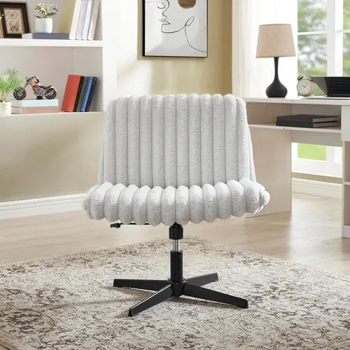 Miniatura 3 de Roundhill Blynn - Silla giratoria ajustable con cruz cruzada, silla de oficina de asiento ancho, silla de tocador, color gris claro