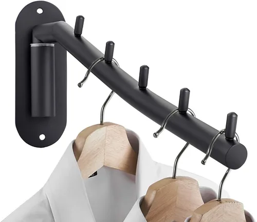 Miniatura 4 de Sumnacon Perchero de acero inoxidable para colgar ropa, 2 piezas, gancho para ropa con brazo oscilante, organizador de almacenamiento de bata Negro