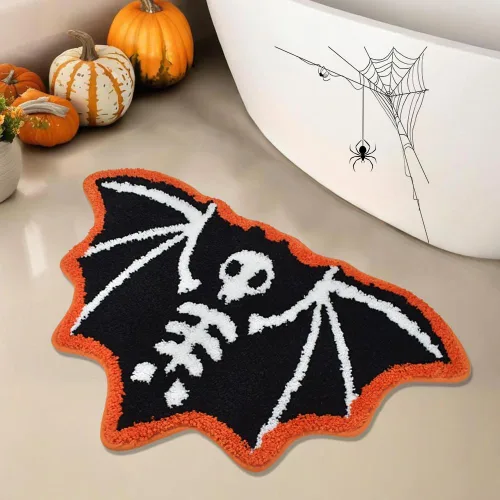 Quimoy Alfombra de baño de murciélagos de Halloween, tapete de baño gótico espeluznante de Halloween, bonito tapete de baño de murciélago para