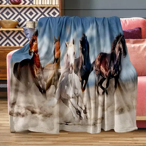 Miniatura 7 de Manta de caballo, suave y cálida manta de felpa polar de 50 x 40 pulgadas, manta de franela suave y acogedora para cama, sofá, oficina, campamento