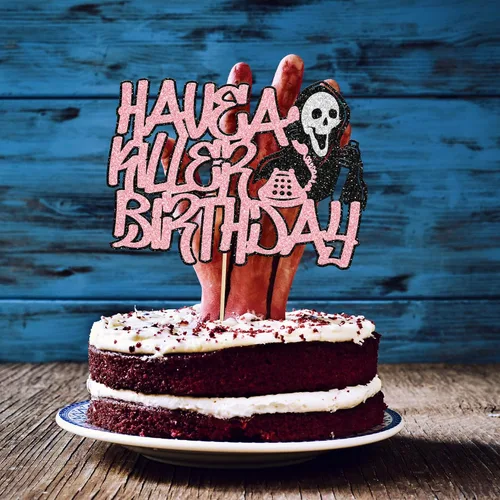 Miniatura 7 de Gyufise 1 pieza de decoración de pastel de cumpleaños con purpurina montada de terror clásico de Halloween para temática de terror sangriento