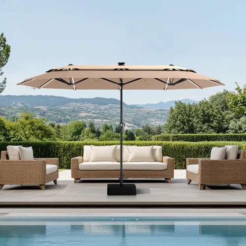 Miniatura 11 de Sombrilla PHI VILLA para terraza, extra grande, de doble sombrilla, de 450cm (base incluida), sombrilla doble para exterior, Marino Azul marino
