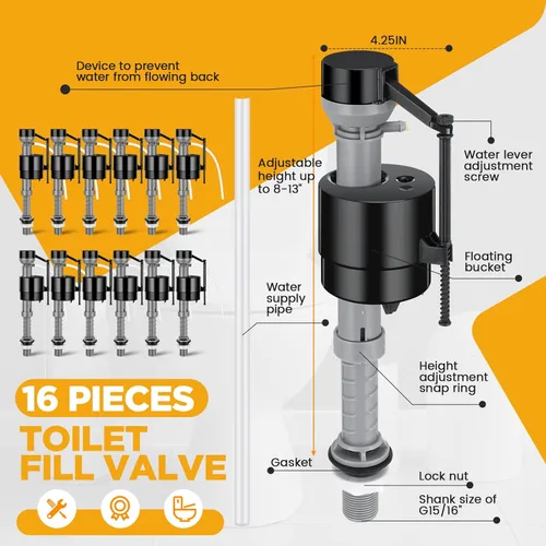 Miniatura 2 de Lasnten Kit de reemplazo de válvula de llenado de inodoro de 16 piezas, kit de reemplazo de válvula para control de agua de tanque y tazón