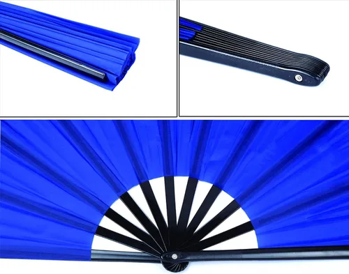 Miniatura 2 de Paquete de 2 ventiladores de mano plegables grandes, ventilador chino azul de Kung Fu Tai Chi, ventilador de tela de nailon para hombres y mujeres
