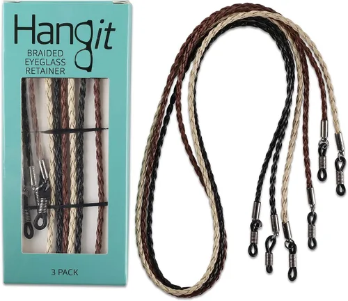 Miniatura 4 de HANGIT - Lentes elegantes cadena de correa para lentes de sol banda deportiva paquete de 3 unidades piel sintética para hombres y mujeres beige