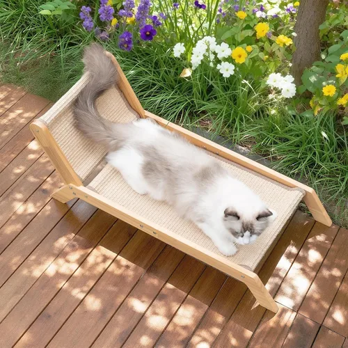 Miniatura 7 de Avont Cama rascador para gatos, almohadilla rascador de sisal natural, marco de madera maciza, sillón para gatos de interior, extra grande