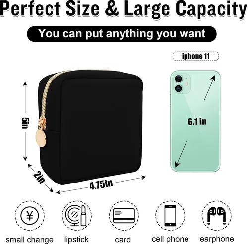 Miniatura 2 de Mini bolsa de maquillaje de nailon para bolso, pequeña bolsa de maquillaje negra linda y preppy, bolsa cosmética con cremallera para bolso, bolsa
