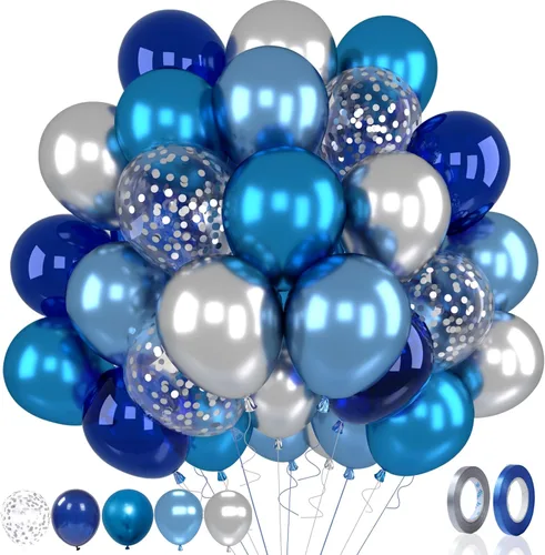 Miniatura 24 de Patimate Juego de globos de confeti negro y dorado, kit de 50 piezas de globos de látex de confeti metálico dorado negro y blanco de 12 pulgadas