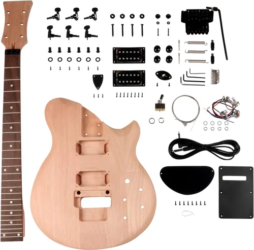 Kit de guitarra eléctrica DIY Kit para principiantes de 6 cuerdas para diestros con cuerpo de caoba, cuello de caoba, diapasón de palisandro,