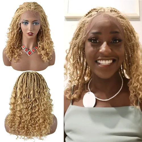 Miniatura 9 de Pelucas trenzadas para mujeres negras, 14 pulgadas, encaje HD suave de 4 3/4 x 12 1/2 pulgadas, peluca trenzada frontal sin nudos, pelucas cortas