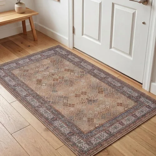 Miniatura 123 de Kuden Alfombra pequeña de 2 x 3, lavable a máquina, parte trasera antideslizante, estilo vintage, suave, pelo bajo, alfombras de área para entrada