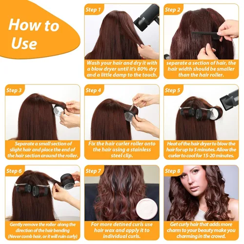 Miniatura 4 de 39 piezas de rulos autoadhesivos de 3 tamaños - Negro de 2.5 pulgadas, 1.9 pulgadas, 1.4 pulgadas con clips de pico de pato para cabello largo