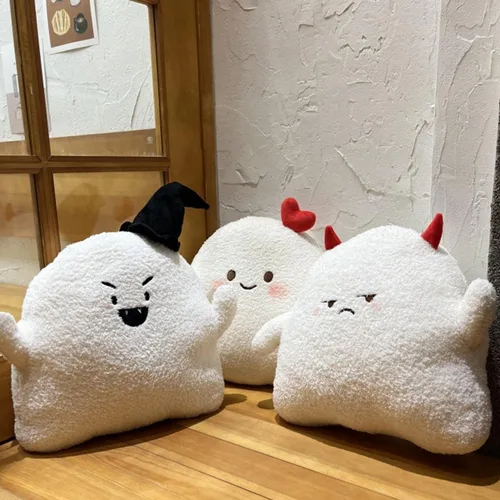 Miniatura 7 de ARELUX Bonita almohada de felpa de fantasma, corazón blanco suave, fantasma, muñeco de nieve, muñeco de nieve, juguete divertido para decoración