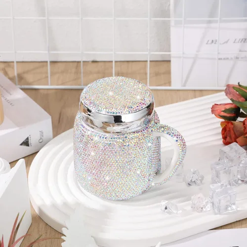 Miniatura 3 de Meanplan Taza de café con diamantes de imitación para regalo de Navidad, botella de agua con diamantes de imitación, taza de viaje portátil