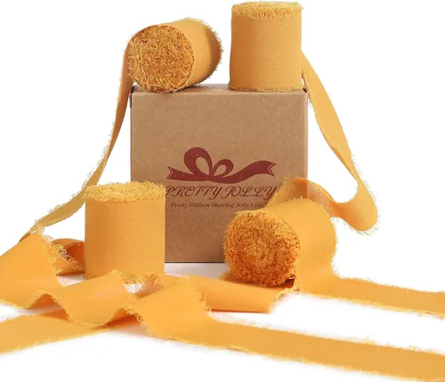 Miniatura 37 de Pretty Jolly Cinta de gasa beige para envolver regalos, 3 rollos de 2 pulgadas x 7 yardas, cinta de tela de seda hecha a mano con flecos para ramo