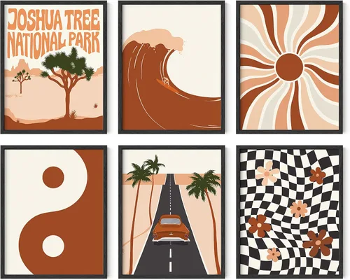 Miniatura 35 de HAUS AND HUES Arte abstracto para pared, juego de 6 arte moderno japonés para pared, decoración de pared estética, póster de mariposa y luna, obra