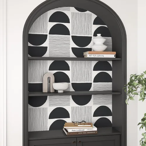 Miniatura 6 de VEELIKE Papel tapiz moderno de mediados de siglo en blanco y negro, papel tapiz geométrico abstracto para dormitorio, baño, 17.7 x 118 pulgadas
