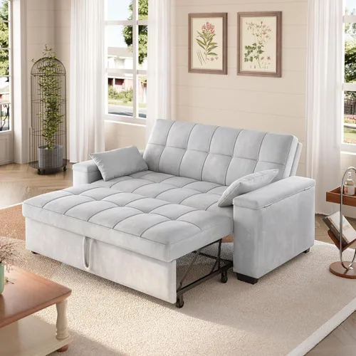 Miniatura 11 de Gizoon Sofá cama biplaza, sofá cama convertible 3 en 1 para sala de estar de apartamentos pequeños, reposabrazos de almacenamiento y respaldo Gris