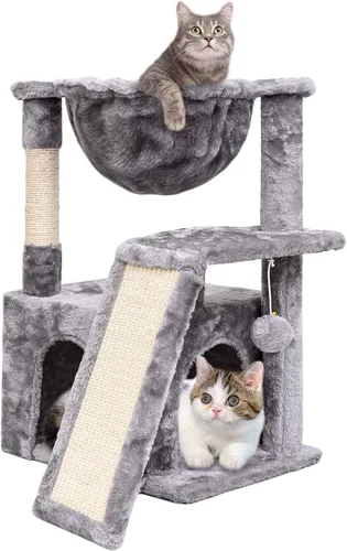 Miniatura 11 de SYANDLVY Árbol de gato de 23.62 pulgadas para gatos grandes de interior, torre para gatos con postes rascadores y tabla, muebles modernos de cama