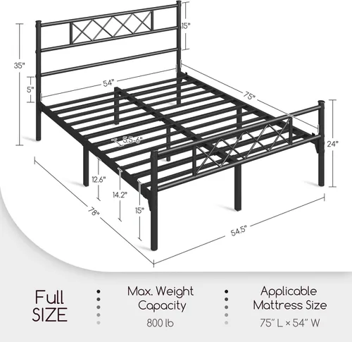 Miniatura 2 de Yaheetech Base de cama de plataforma metálica de tamaño Full con cabecero y pie de cama simples, base de colchón para almacenamiento debajo
