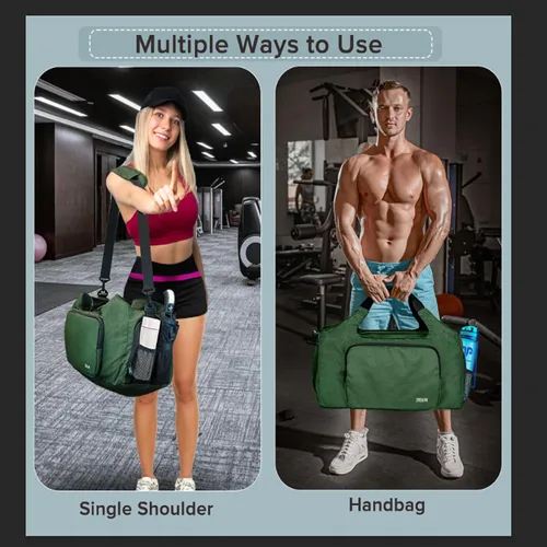 Miniatura 7 de Bolsas de gimnasio para hombres y mujeres, bolsa de lona deportiva, bolsa de gimnasio de viaje con compartimento para zapatos y bolsillo húmedo