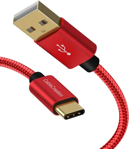 CableCreation 0.5 m Cable USB Corto a USB C, Cable USB A a USB C Rojo de 3A de Carga Rápida Trenzado, Cable USB C Macho a Macho USB para Banco de