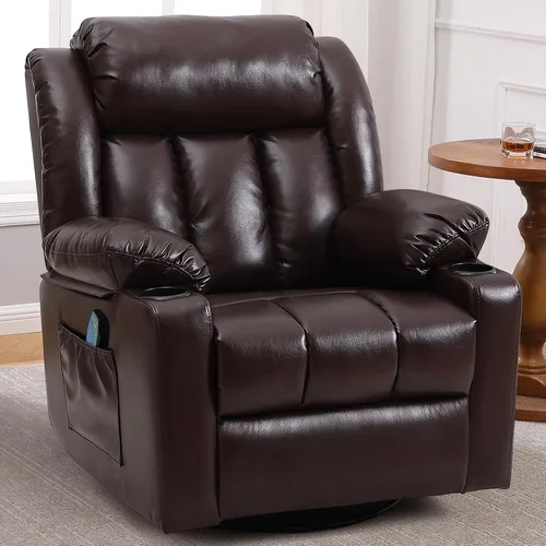 Miniatura 8 de Ketaiyou Rocker - Silla reclinable giratoria para adultos, deslizador reclinable manual grande con masaje y calor, cómoda y suave tela para sala