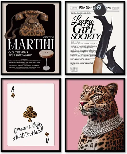 Miniatura 7 de KDHTY Juego de 4 Impresiones Artísticas de Pared Retro Rojas de Moda, Pósters de Arte de Pared Funky Retro Y2K Leopardo Caja de Cerillas Estrella