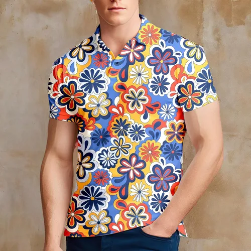 Miniatura 69 de Camisa de golf de los años 80 para hombre, ajuste seco, manga corta, estampada, divertidas, camisas de golf de los años 90 para hombre