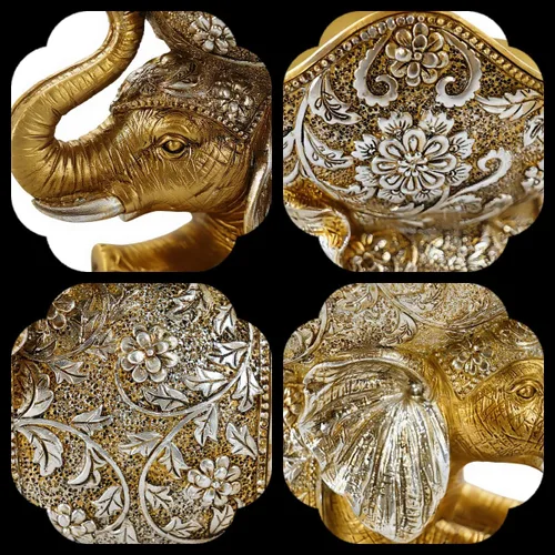 Miniatura 4 de Lescafita Escultura de Elefante Africano Dorado, Exquisita Decoración Animal para el Hogar, con Bandeja de Almacenamiento en la Parte Superior