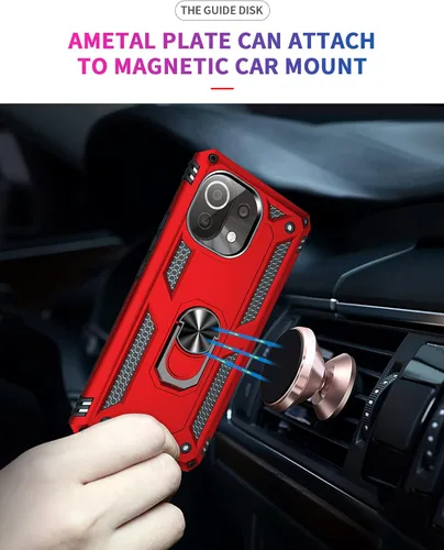 Miniatura 7 de Funda para Xiaomi Mi 11 lite 5G con protector de pantalla, híbrida resistente a prueba de golpes, armadura militar, defensor, cubierta trasera Rojo