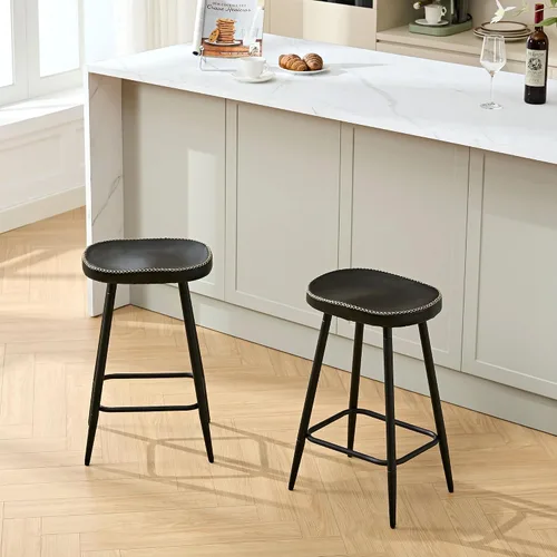 Miniatura 6 de FIRAVOE Juego de 2 Taburetes de Bar, Taburetes de Bar Modernos de 24" de Altura de Mostrador, Taburetes de Montar sin Respaldo de Cuero Sintético