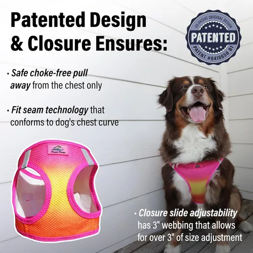 Miniatura 3 de Arnés reflectante para perro, ultra ahogante, sin estrangulamiento, estilo río americano, degradado, rosa frambuesa, naranja (XXXL)