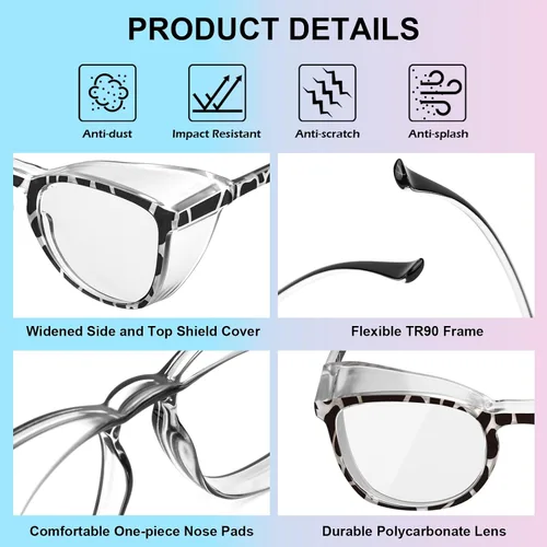 Miniatura 5 de OXG Paquete de 3 elegantes gafas de seguridad, ANSI Z87+ anti niebla, gafas de seguridad con bloqueo de luz azul, gafas protectoras para enfermeras