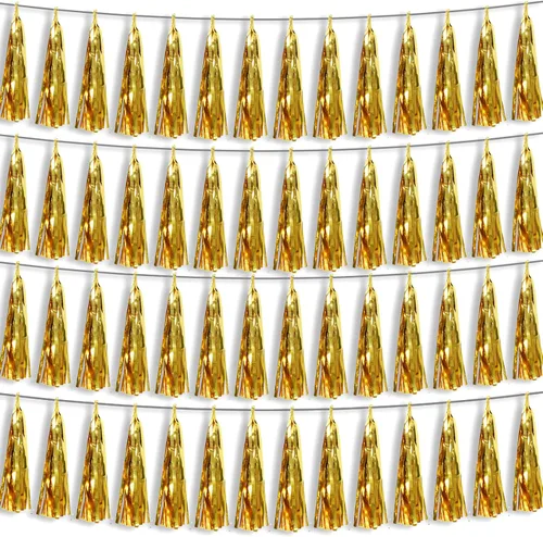 Miniatura 24 de 4P Guirnalda de Borla de Flecos de Aluminio Metálico Negro para Flotas de Desfile, Despedida de Soltera, Boda, Cumpleaños, Halloween, Navidad