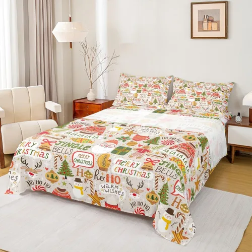 Miniatura 27 de Manfei Juego de sábanas de Feliz Navidad, tamaño individual, diseño rústico de pinos de dibujos animados, decoración de habitación de niños