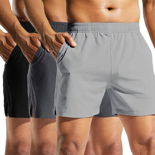 Miniatura 7 de MIER Paquete de 3 pantalones cortos deportivos para correr de 5 pulgadas, de secado rápido, ligeros, para gimnasio, entrenamiento, deportes