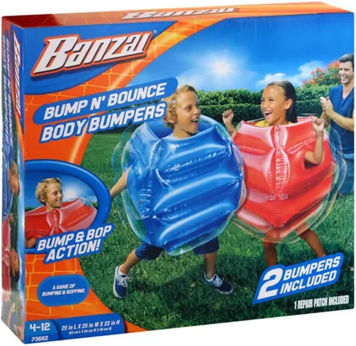 Miniatura 10 de Banzai: Bump ‘N Bull Battle Set - Red & Blue, 2 Inflatable Body Bumper Toys, 37" Animal Ring Boppers, Bouncer Grip Handles, Outdoor Game Play, Kids