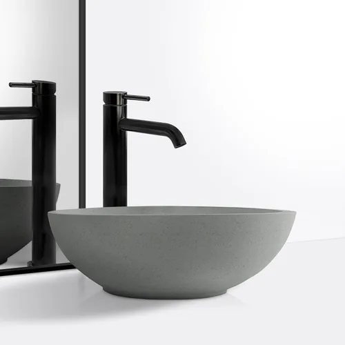 Miniatura 6 de Dolonm Fregadero de baño para baño, lavabo de baño de hormigón en gris sin grifo ni drenaje, 21 x 15 pulgadas, en forma de huevo