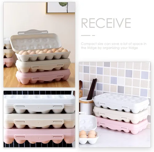 Miniatura 5 de Angoily Cartón de huevos, soporte apilable para huevos para refrigerador, almacenamiento de plástico1, bandejas de almacenamiento rosa de cocina