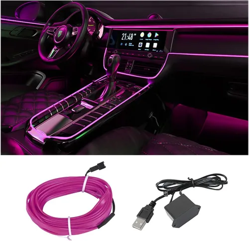 Miniatura 16 de Tira de luces LED de cable EL, tira de luz de neón automática USB de 10 pies/3M con borde de costura, kits de iluminación ambiental